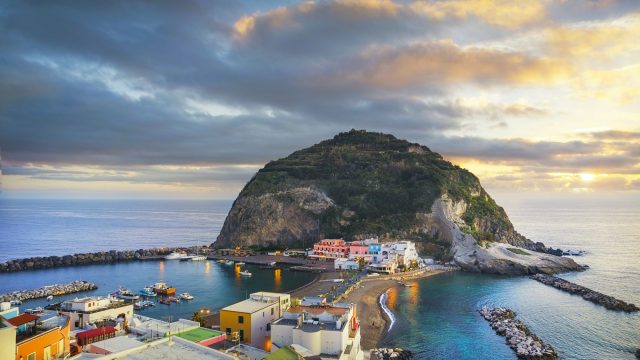 Sant Angelo beach and rocks in Ischia island. Campania, Italy.